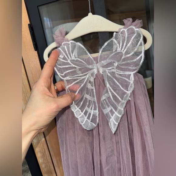Butterfly wings tulle fairy dress plum lavender garden baby girl embroidered - Picture 4 of 6